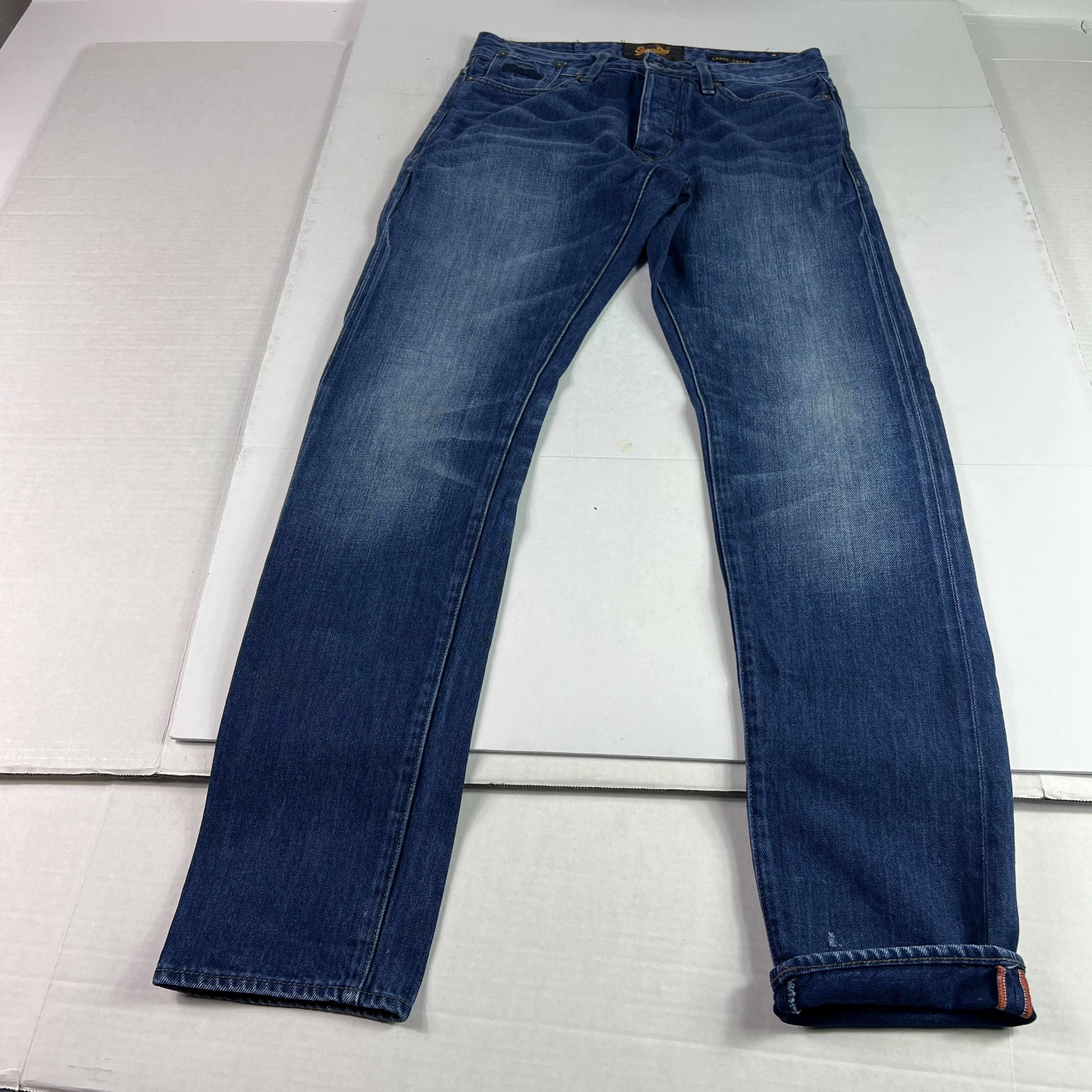 Superdry Super Dry Jean Loose Taper Biker Dark Blue Cotton Denim Size US 31 - 1 Thumbnail
