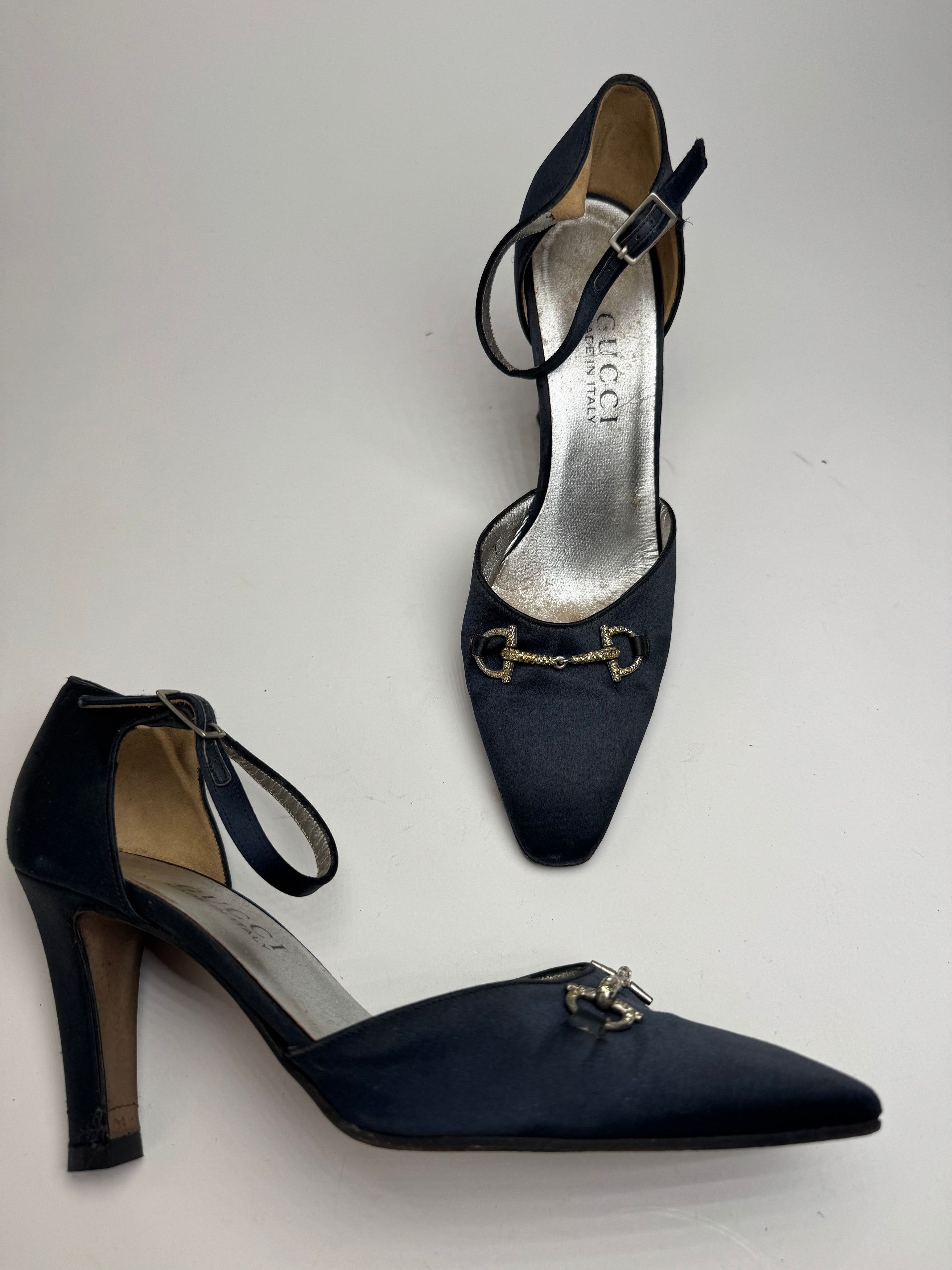 Vintage Horsebit Pumps Velvet Leather Navy Black