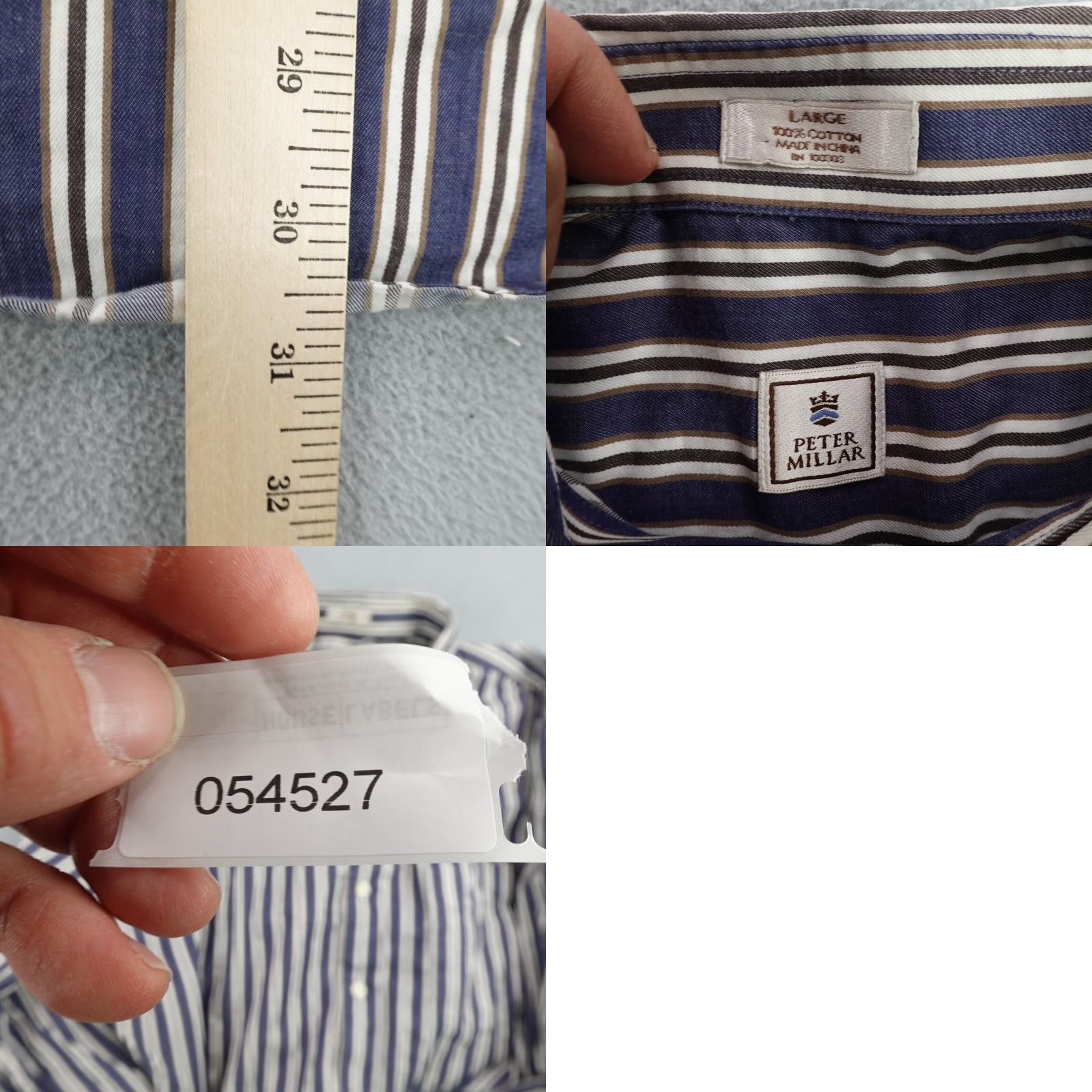 Peter Millar Peter Millar Shirt Mens Large Blue White Stripes Button Up Cotton Long Sleeve Size US L / EU 52-54 / 3 - 8 Thumbnail