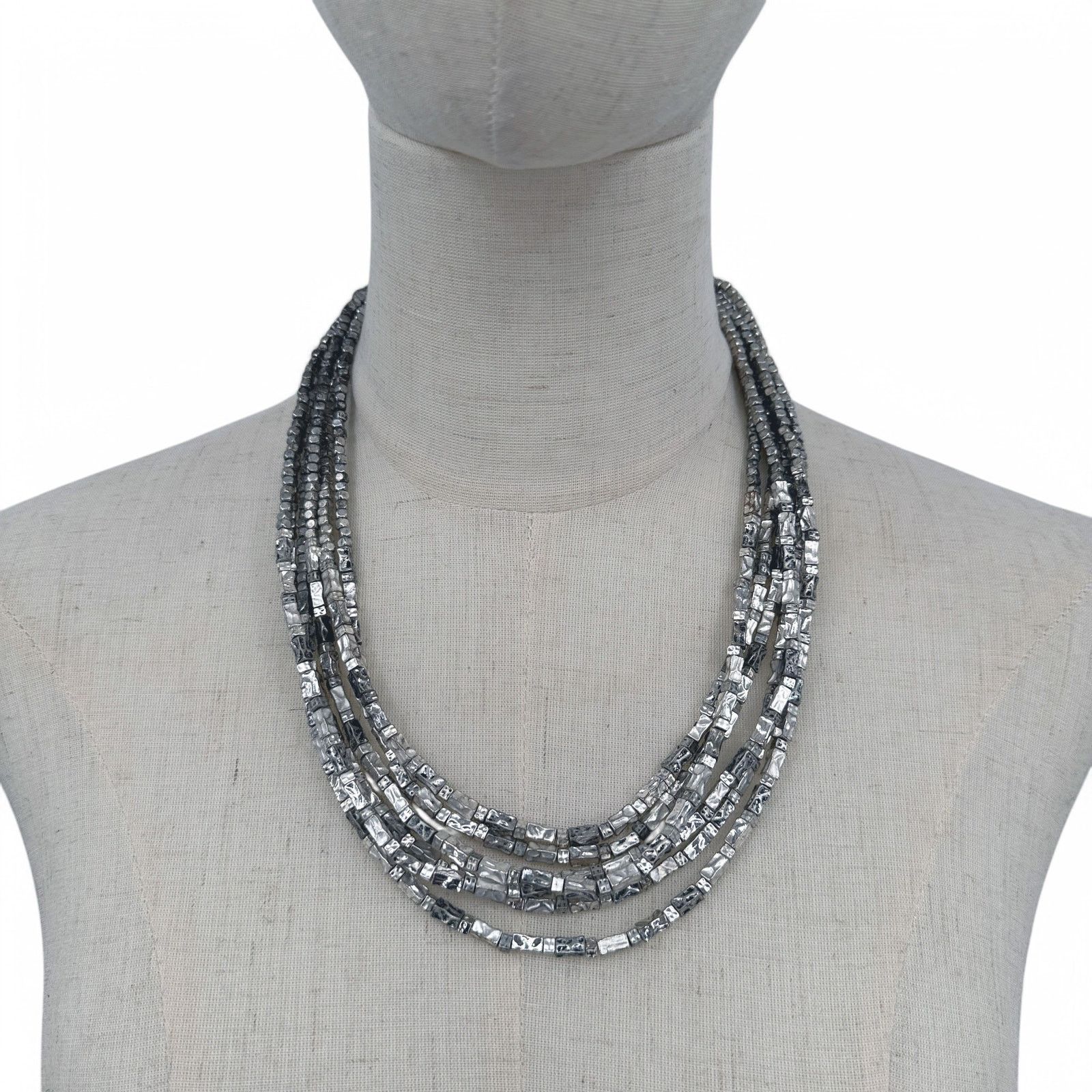 Chicos Chicos Multi Strand Necklace Square Silver Tone Beads Size ONE SIZE - 1 Thumbnail