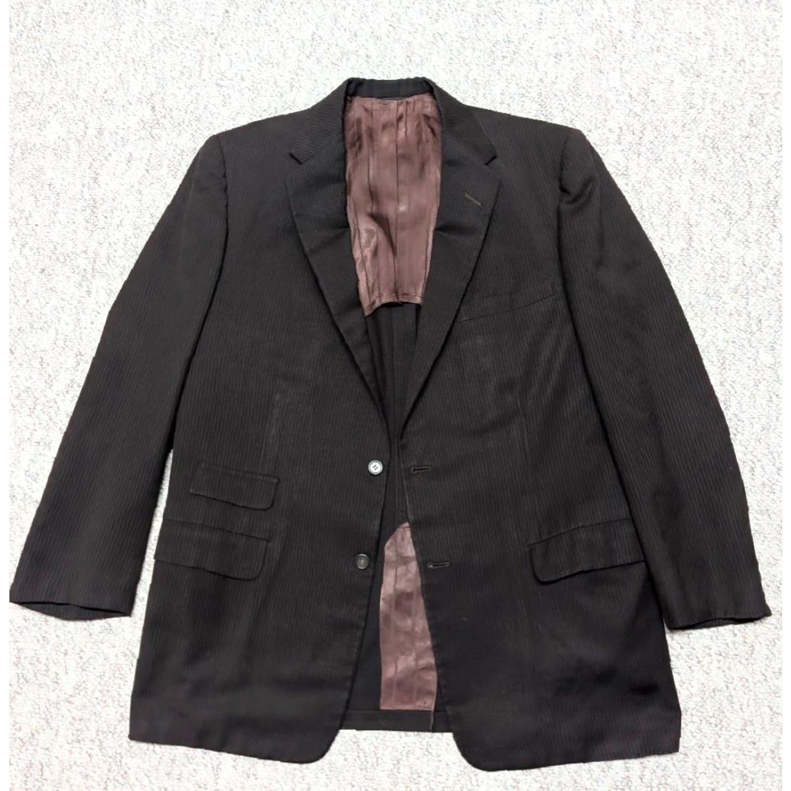 Atomic VINTAGE Lawrence Austin STRIPED blazer 44R Men Wool Notch Lapel Brown/Black 1950s USA Union Made Two-Button Suit Jacket: Vintage blazer Size 44R - 3 Thumbnail