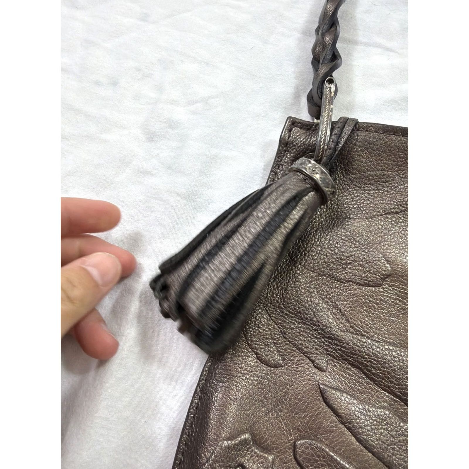 Brighton Brighton Ferrara Gun Metal Embossed Leather Medallion Shoulder Bag Purse Size ONE SIZE - 5 Thumbnail