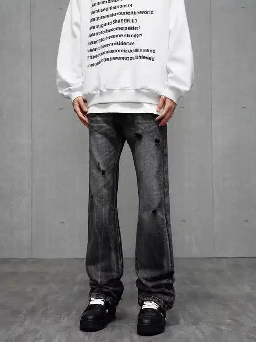 Japanese Brand × Jean High street ripped black and gray bootcut jeans Size US 32 / EU 48 - 2 Thumbnail