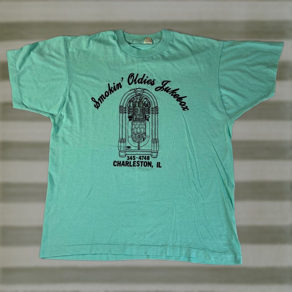 Vintage VINTAGE Smokin' Oldies Jukebox Shirt XL Teal Screen Stars USA 80s Music 80s Unisex Adults Mens Girls Boys Size US XL / EU 56 / 4 - 1 Thumbnail