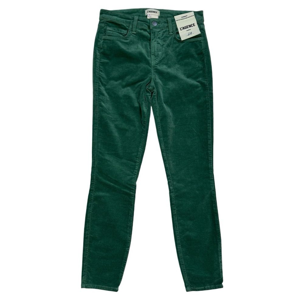 L'AGENCE NWT New $265 L'AGENCE Margot Velvet Crop Skinny FROSTY SPRU Size 24" / US 00 / IT 34 - 2 Thumbnail