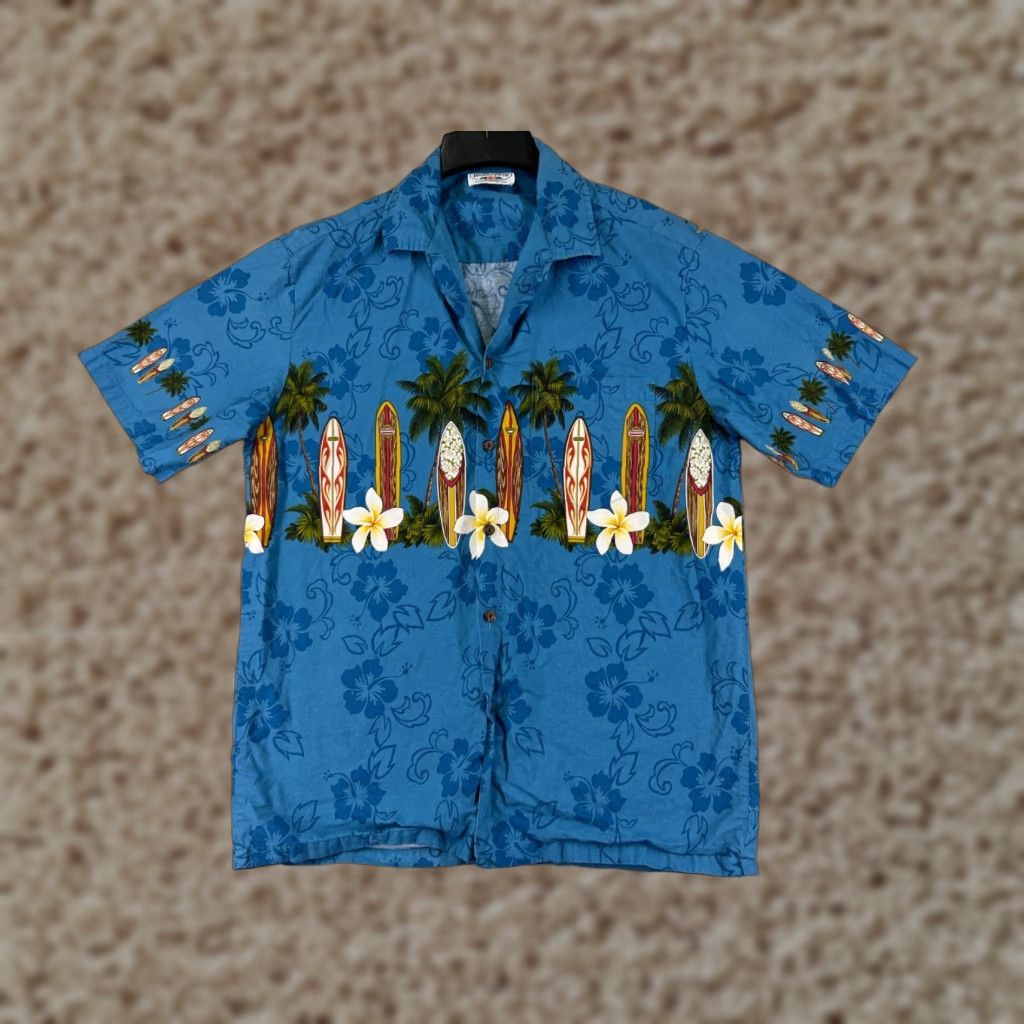 Vintage VINTAGE Pacific Legend Shirt Mens Large Blue Floral Hawaiian Surf Boards Palm Print Size US L / EU 52-54 / 3 - 1 Thumbnail
