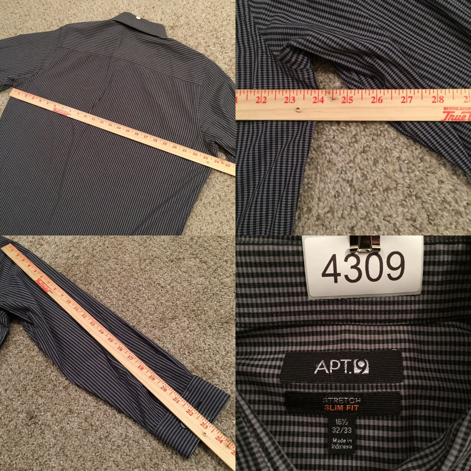 Apt. 9 Apt 9 Shirt Mens 16.5 Slim Fit Gray Plaid Button-Up Long Sleeve Size US XL / EU 56 / 4 - 8 Thumbnail