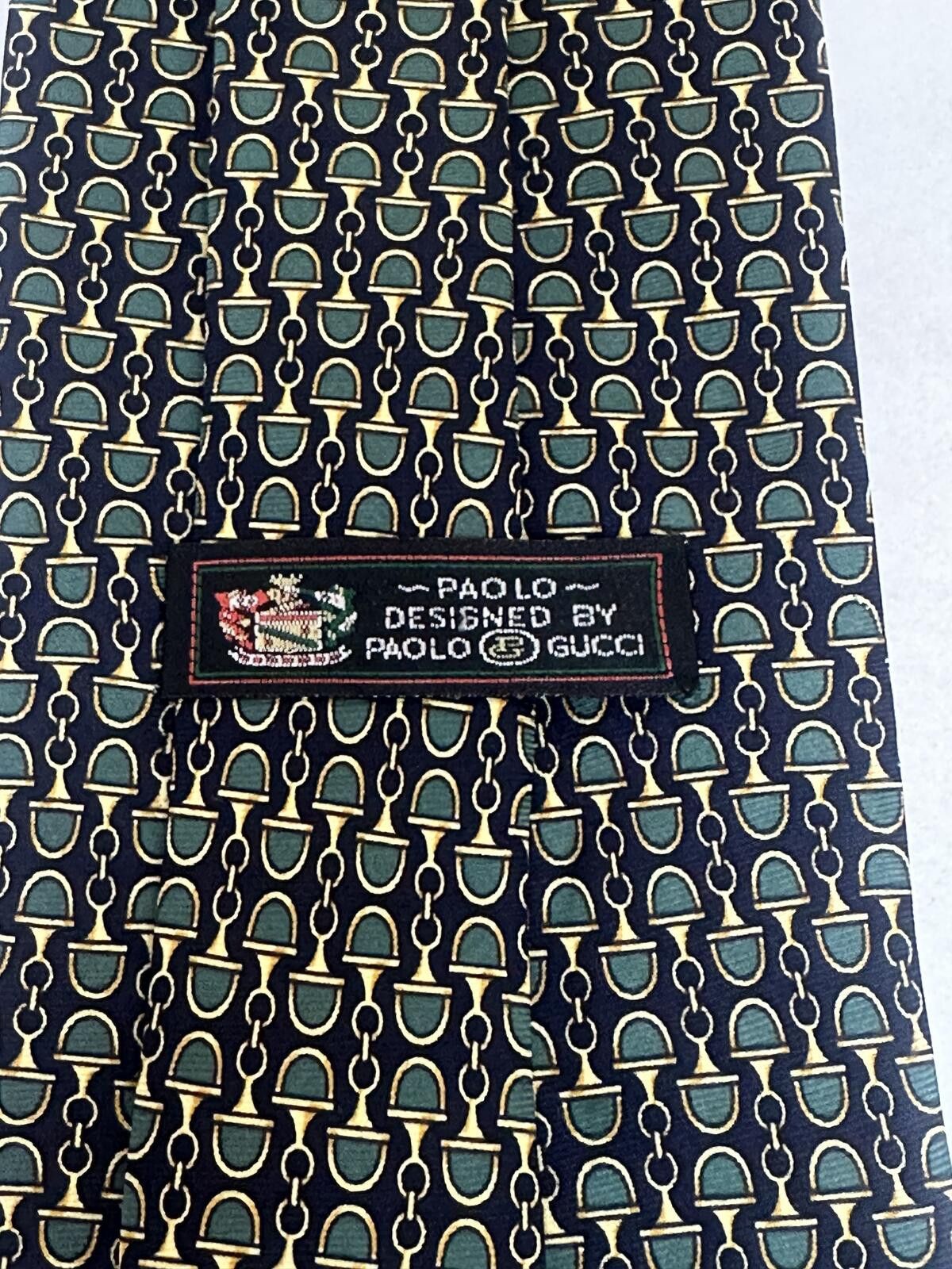 Gucci Vintage Gucci Paolo 100% Italian silk tie navy green gold Size ONE SIZE - 4 Thumbnail