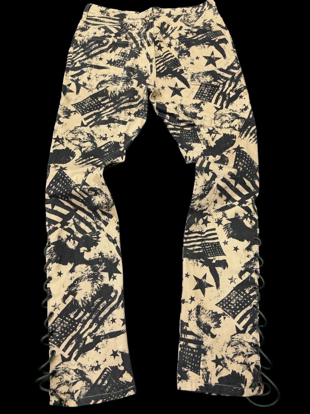 Japanese Brand 💥Lace Up Flare💥Browny Full Print Flare Pant F777 Size US 30 / EU 46 - 2 Thumbnail