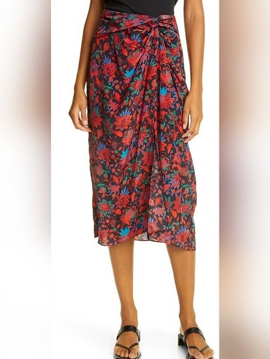 Rag & Bone Red Multi Amber Silk Floral Skirt Gift Party Spring Summer Size 26" / US 2 / IT 38 - 1 Thumbnail