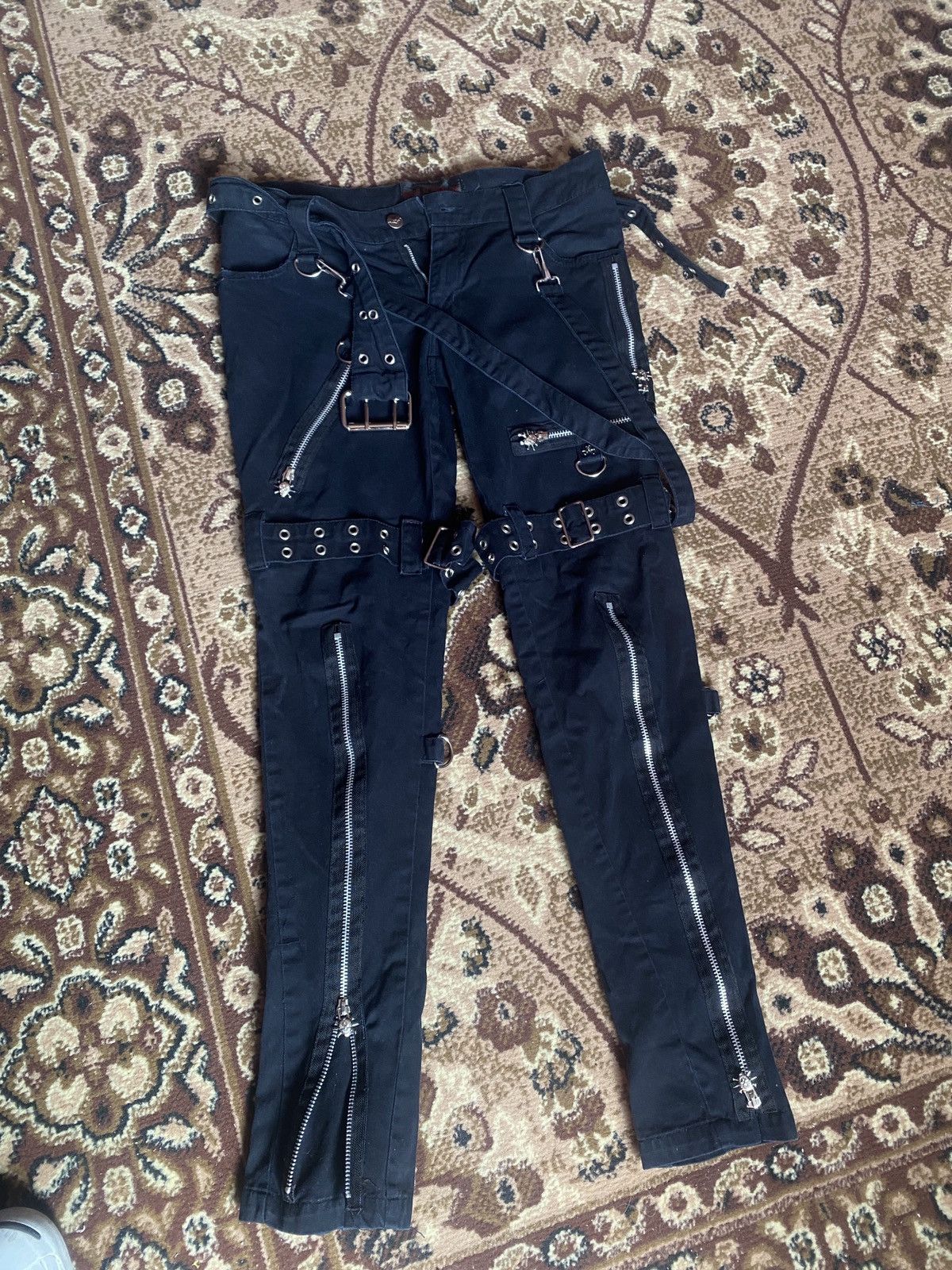 image of Queen Of Darkness Avant Garde Punk Goth Bondage Cargo Pants in Black, Women's (Size 28)
