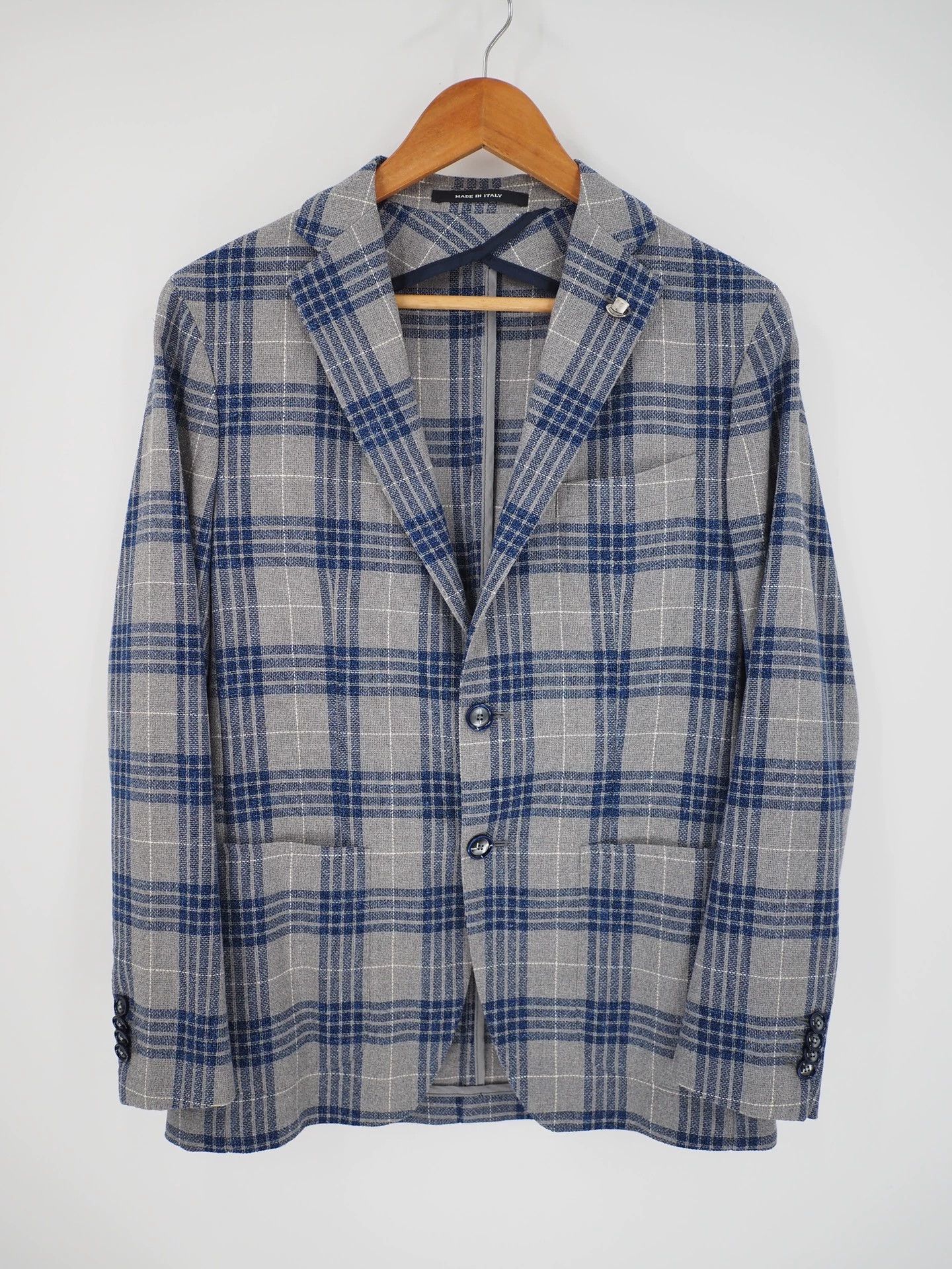 Tagliatore Tagliatore Blue and Gray Plaid Wool Blend Blazer Size 44R - 1 Thumbnail