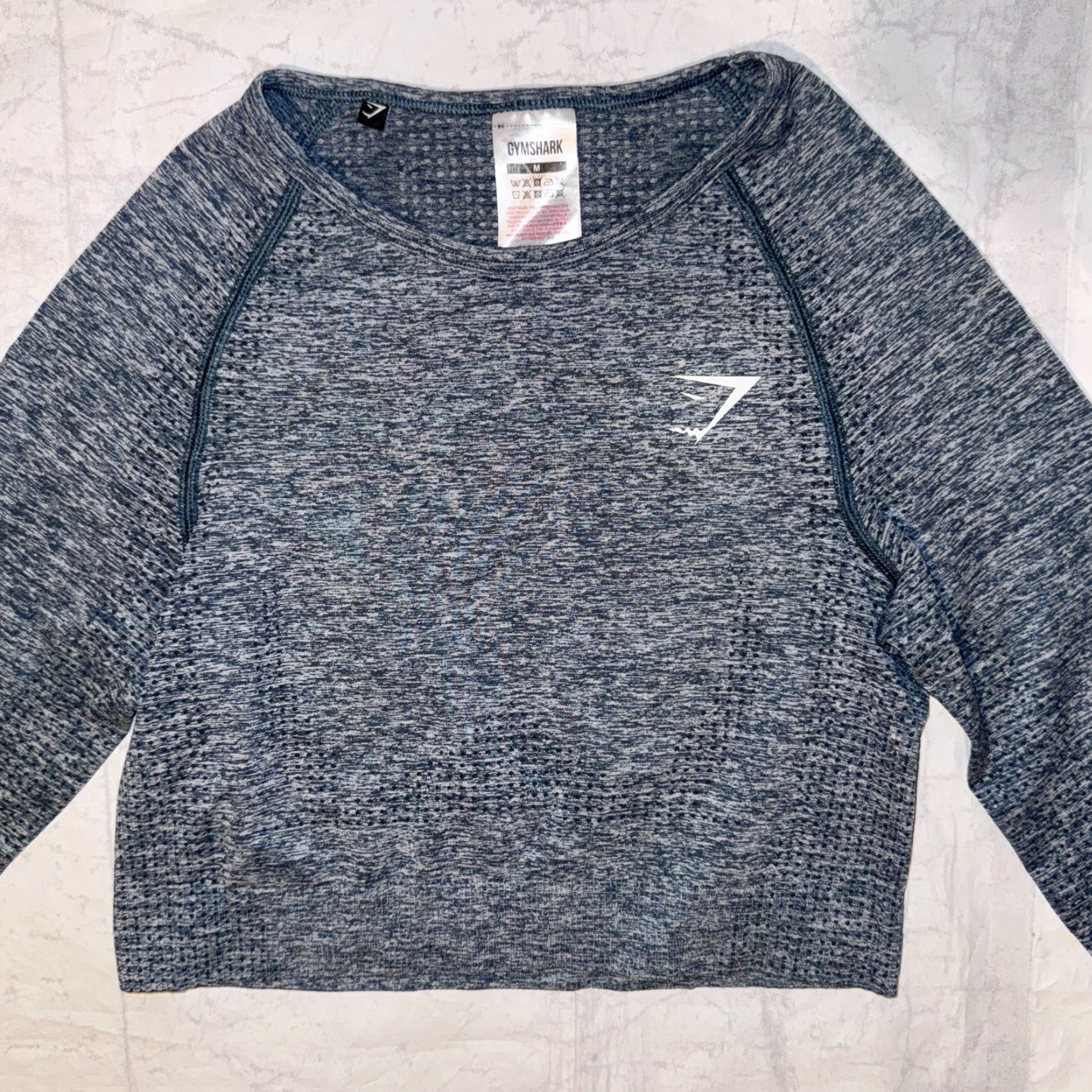 Gymshark GYMSHARK Vital Seamless Long Sleeve Cropped Top M in Steel Blue Marl - Gymshark Sports Crew Neck Pullover T-Shirt Women CrossFit Activewear Sh mm Size M / US 6-8 / IT 42-44 - 2 Thumbnail