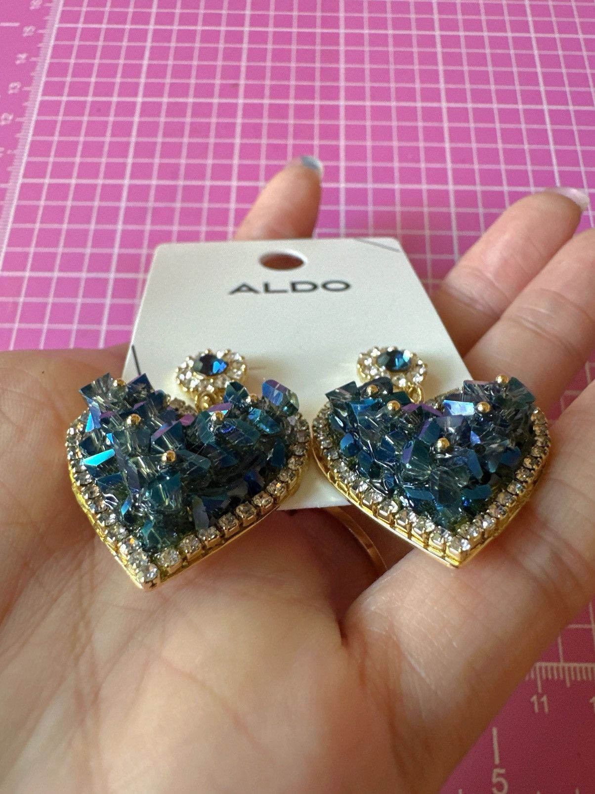 Aldo Aldo earrings crystals piled blue hearts gold tone embroid Size ONE SIZE - 3 Thumbnail