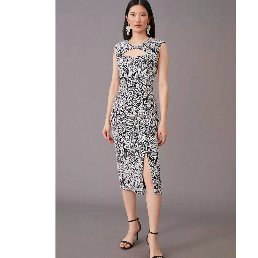 Anthropologie New Anthropologie Jacquard Cut-Out Midi Dress $148 LARGE B&W Size L / US 10 / IT 46 - 1 Thumbnail