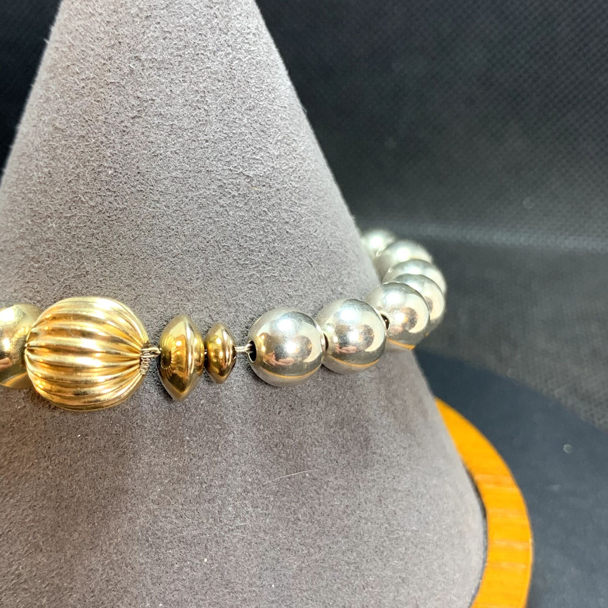 Other VTG Two Tone Solid Sterling Silver 925 Beaded Bracelet Size Size ONE SIZE - 2 Thumbnail