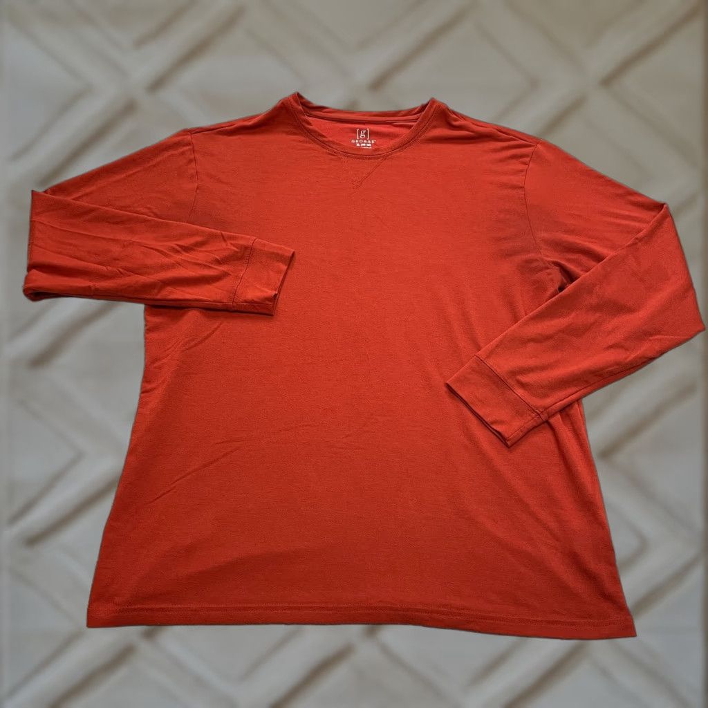 George George Shirt Mens XL Orange Long Sleeve Crew Neck Solid Adult T-Shirt Size US XL / EU 56 / 4 - 1 Thumbnail