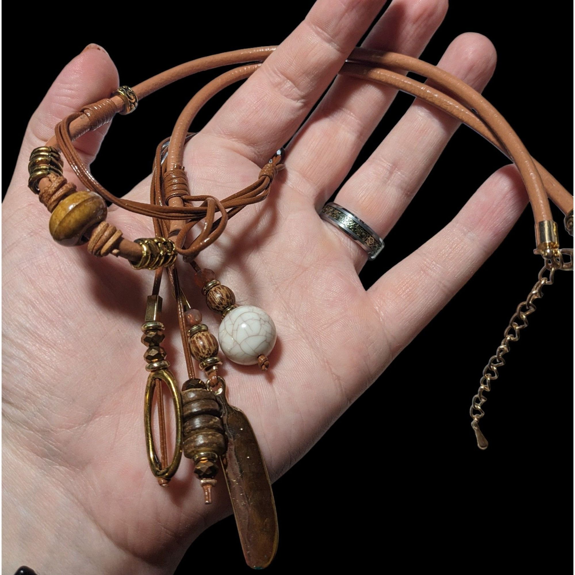 Other Retro Bohemian Faux Leather Multilayer Charm Necklace Size ONE SIZE - 4 Thumbnail