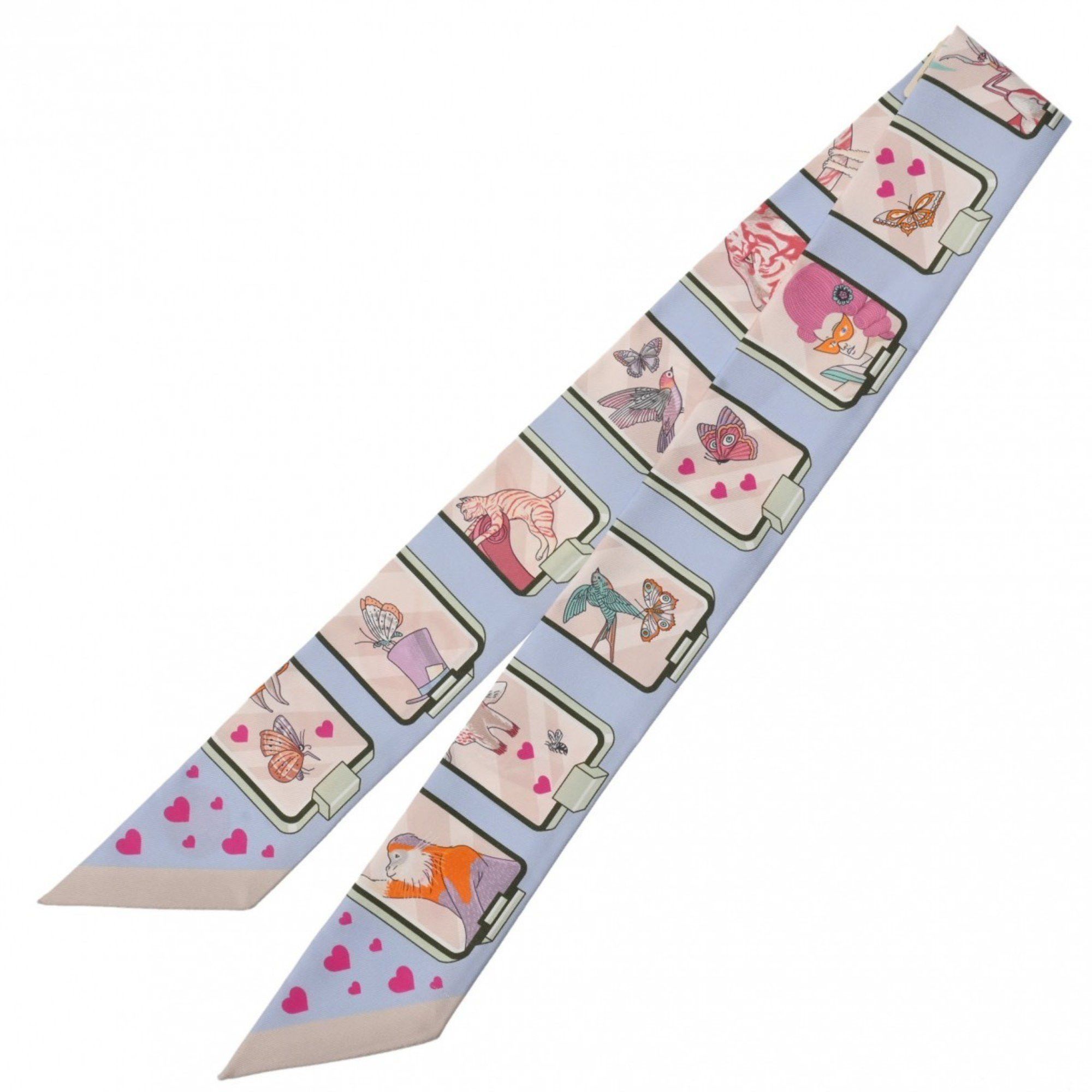 image of Hermes Twilly Story Blue Pale/rose 063875S Women's 100% Silk Scarf Muffler