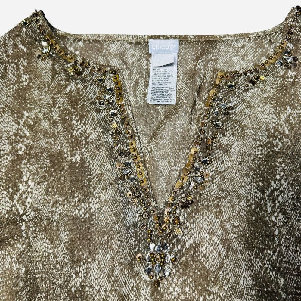 Chicos Chico’s Chiffon Embellished Tunic Snake Print Top Size 3 US Size XL / US 12-14 / IT 48-50 - 8 Thumbnail