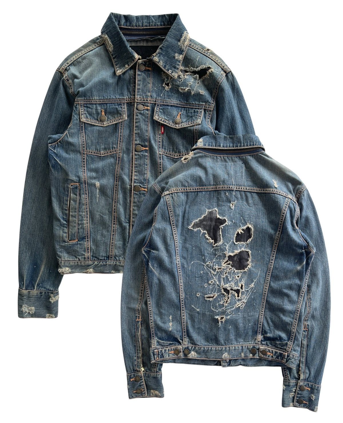 Japanese Brand MSGR Distressed Denim Jacket Size US M / EU 48-50 / 2 - 1 Thumbnail