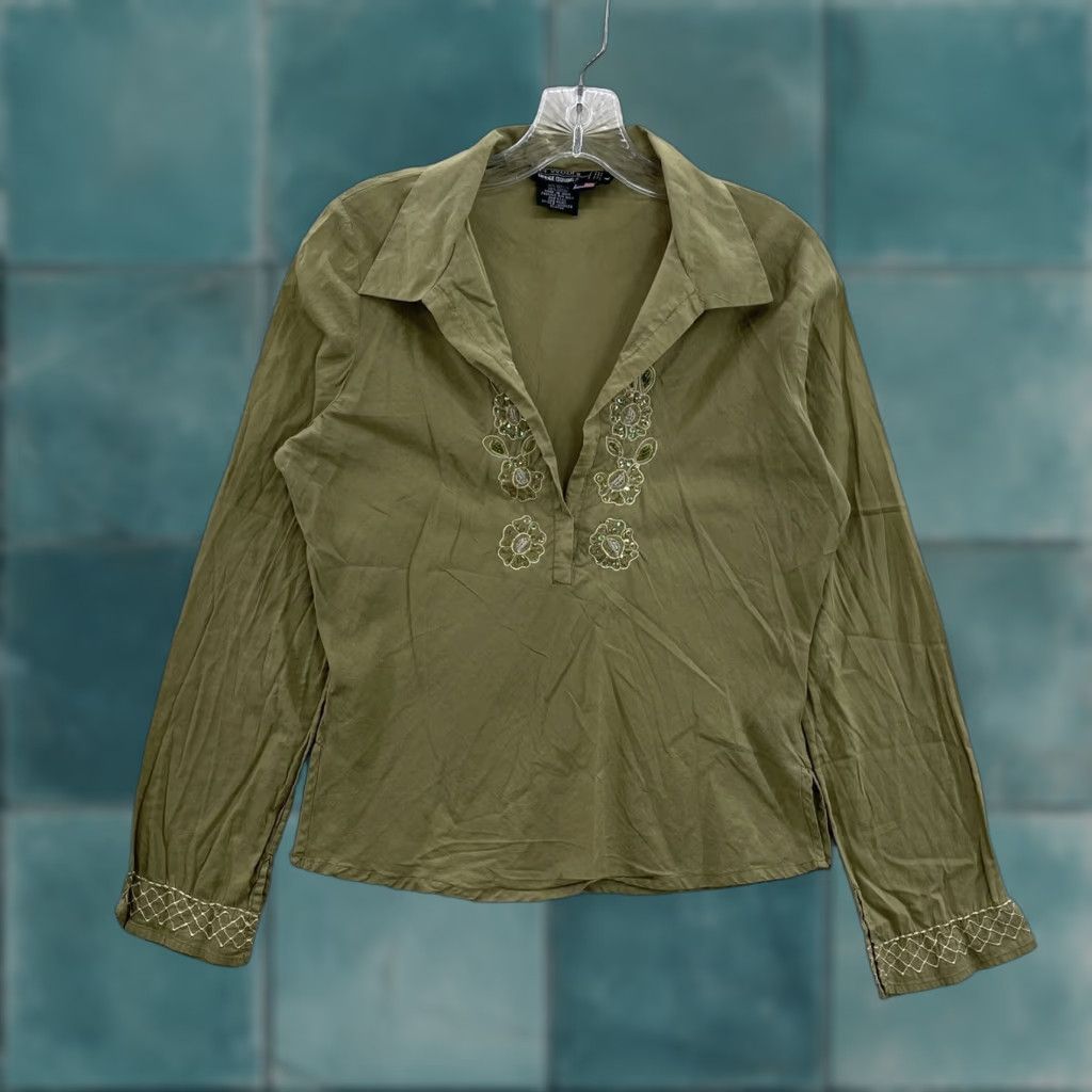 Vintage VINTAGE Rampage Bohemian Floral Embroidered Top Shirt L Green Ladies Mens Womens Size L / US 10 / IT 46 - 1 Thumbnail