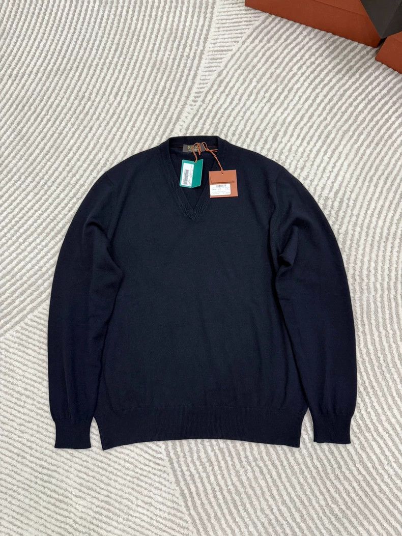 Loro Piana LORO PIANA Navy blue 100% cashmere fabric V-neck long slee Size US M / EU 48-50 / 2 - 1 Thumbnail