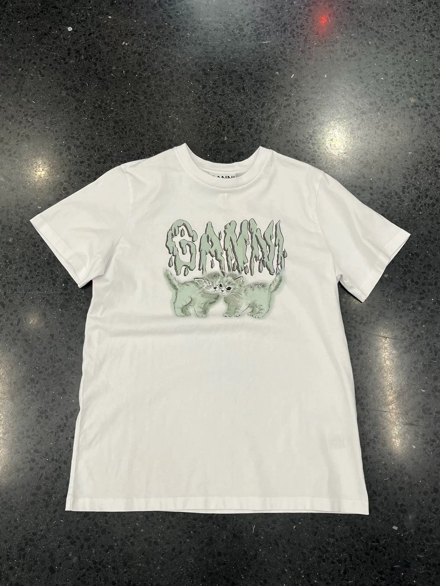 Ganni Cat Print Short Sleeve Tee