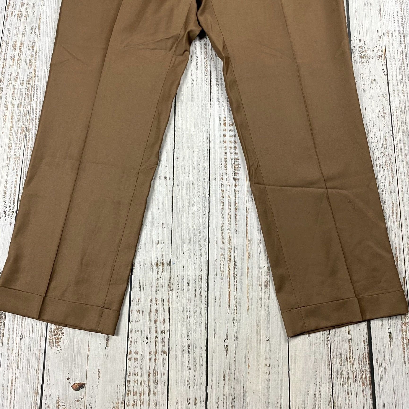 Nordstrom VINTAGE Italian Wool Dress Pants Flat Front Khaki Men 39x32 Winter Summer Spring Fall Size US 39 - 3 Thumbnail