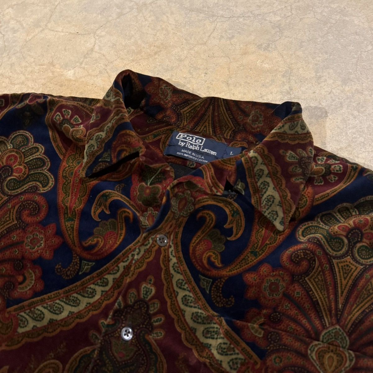 Polo Ralph Lauren Vtg 1990s Polo Ralph Lauren Velvet Paisley Button Up Shirt Size US L / EU 52-54 / 3 - 5 Thumbnail
