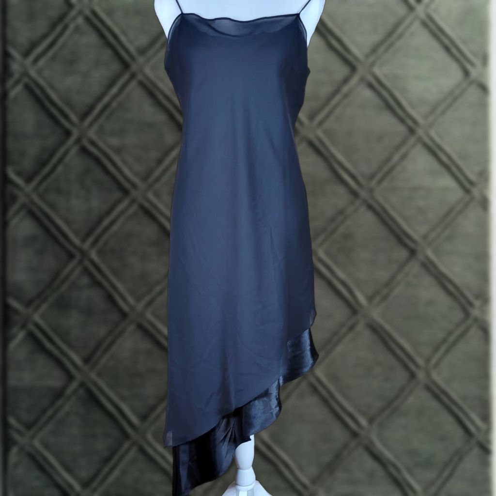 Vintage Positive Attitude Dress Hi-Low Satin Asymmetric Sleeveless Square Neck Polyester Black Petite 10 Party/Cocktail Women's Size L / US 10 / IT 46 - 1 Thumbnail