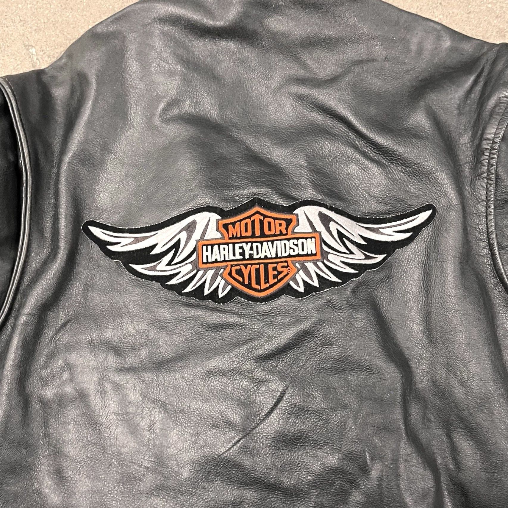 Harley Davidson VINTAGE Harley Davidson Motorcycle Jacket Men Short Leather 52 Black Patchwork 90s Size US L / EU 52-54 / 3 - 3 Thumbnail