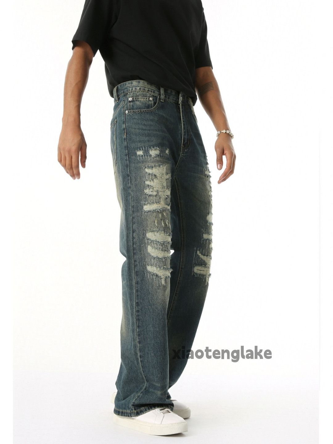 Jean × Vintage Washed faded punk grunge bootcut ripped damaged jeans Size US 32 / EU 48 - 5 Thumbnail