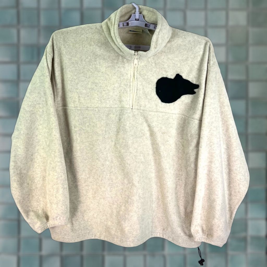 Burnside VINTAGE Burnside Sweatshirt Bear Graphic 1/4 Zip Fleece Mens XL Cream Ivory Long Sleeve - Zip Pullover Size US XL / EU 56 / 4 - 1 Thumbnail