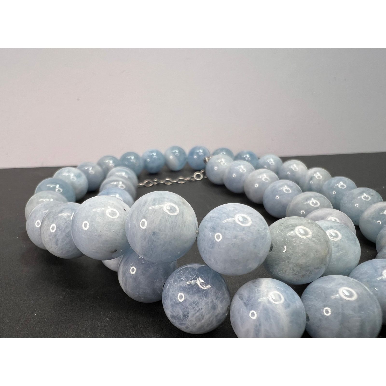 Other 11mm Aquamarine beaded necklace with sterling silver clasp Size ONE SIZE - 8 Thumbnail