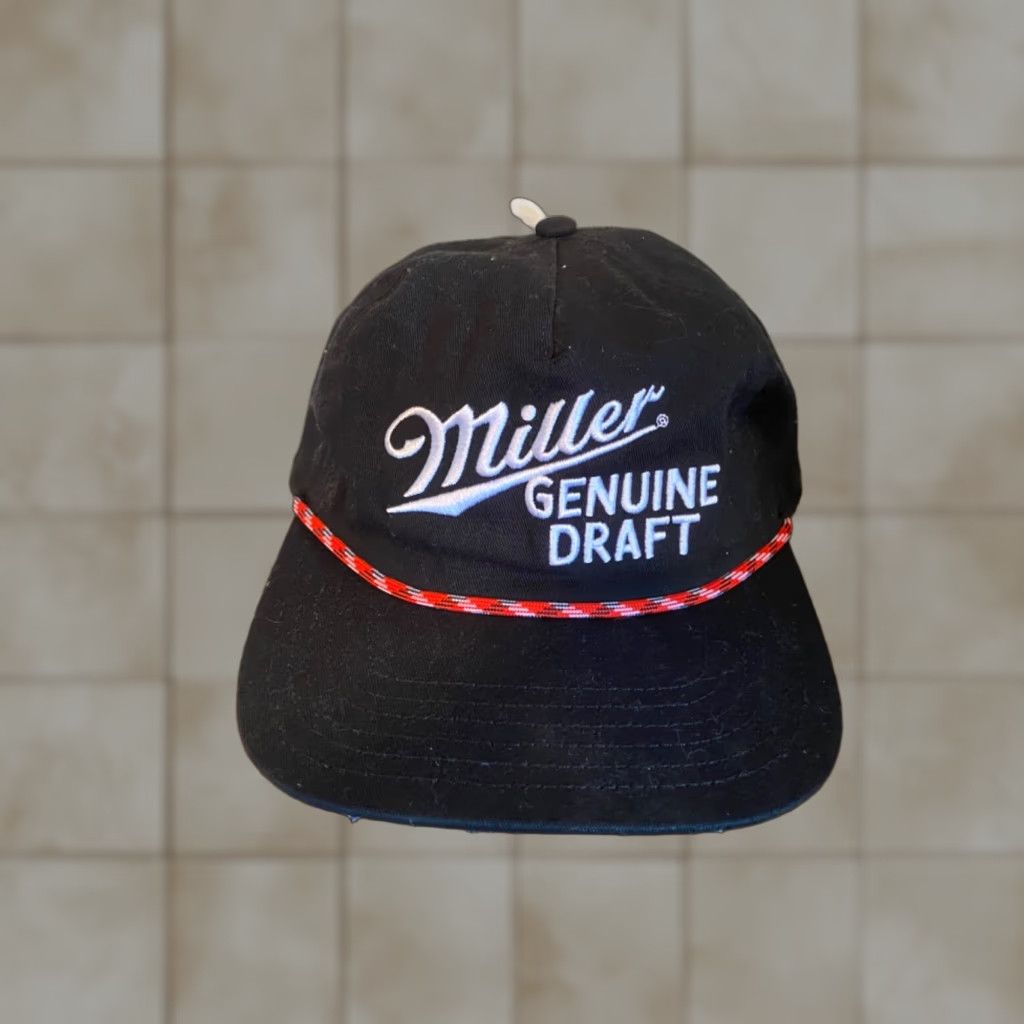 Vintage Miller Genuine Draft Beer Rope Hat Snapback Trucker Cap Hat Mad Engine Men Adjustable Black Cotton Polyester Canvas Breed: Eddie (Pattern: Solid) Size ONE SIZE - 1 Thumbnail