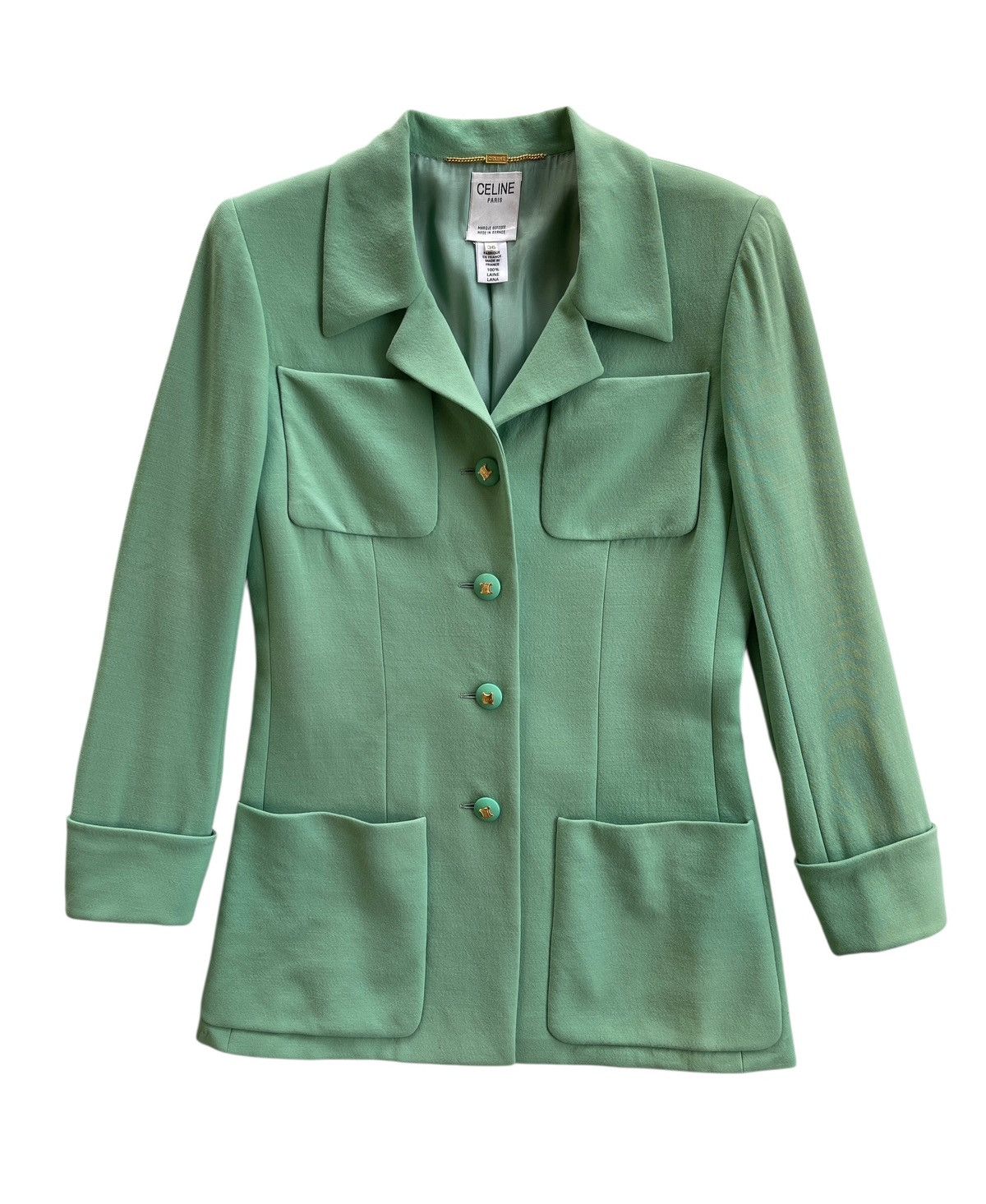 Celine Celine Turquoise Laine Coat Size XS / US 0-2 / IT 36-38 - 1 Thumbnail