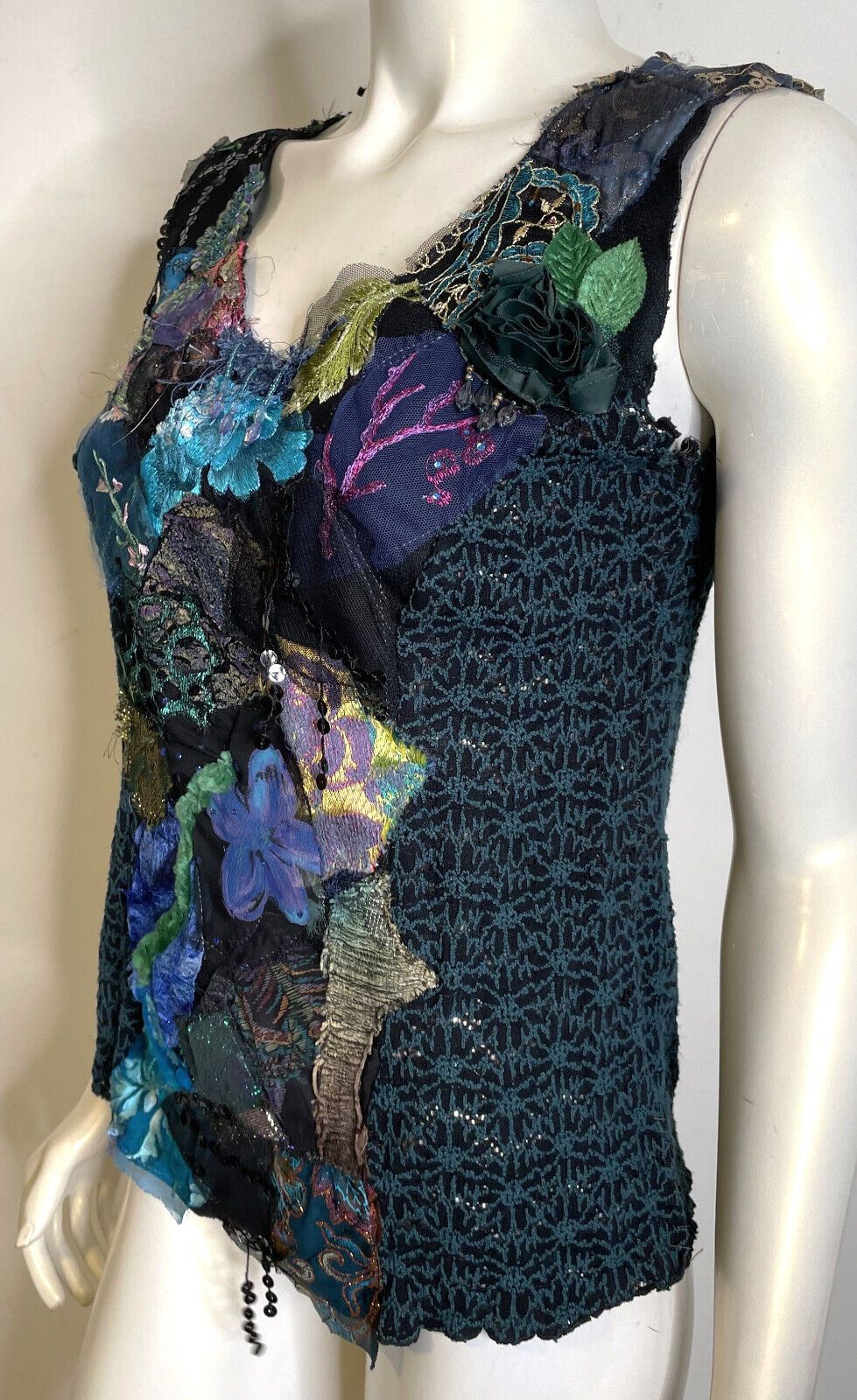 Lee Andersen Pastiche Tank Top NWT S Peacock Beaded Floral