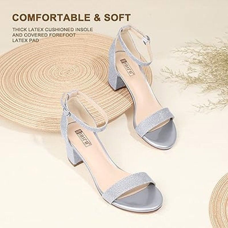 Other Idifu Women's 9 Silver Glitter Open Toe Block Heel Sandals Size US 9 / IT 39 - 3 Thumbnail