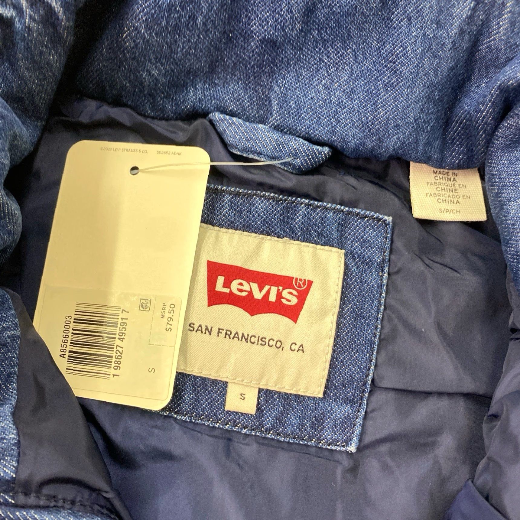 Levi's Levi’s Vest Mens Size S Blue Western Quilted Down Puffer Denim NWT Size US 29 - 2 Thumbnail