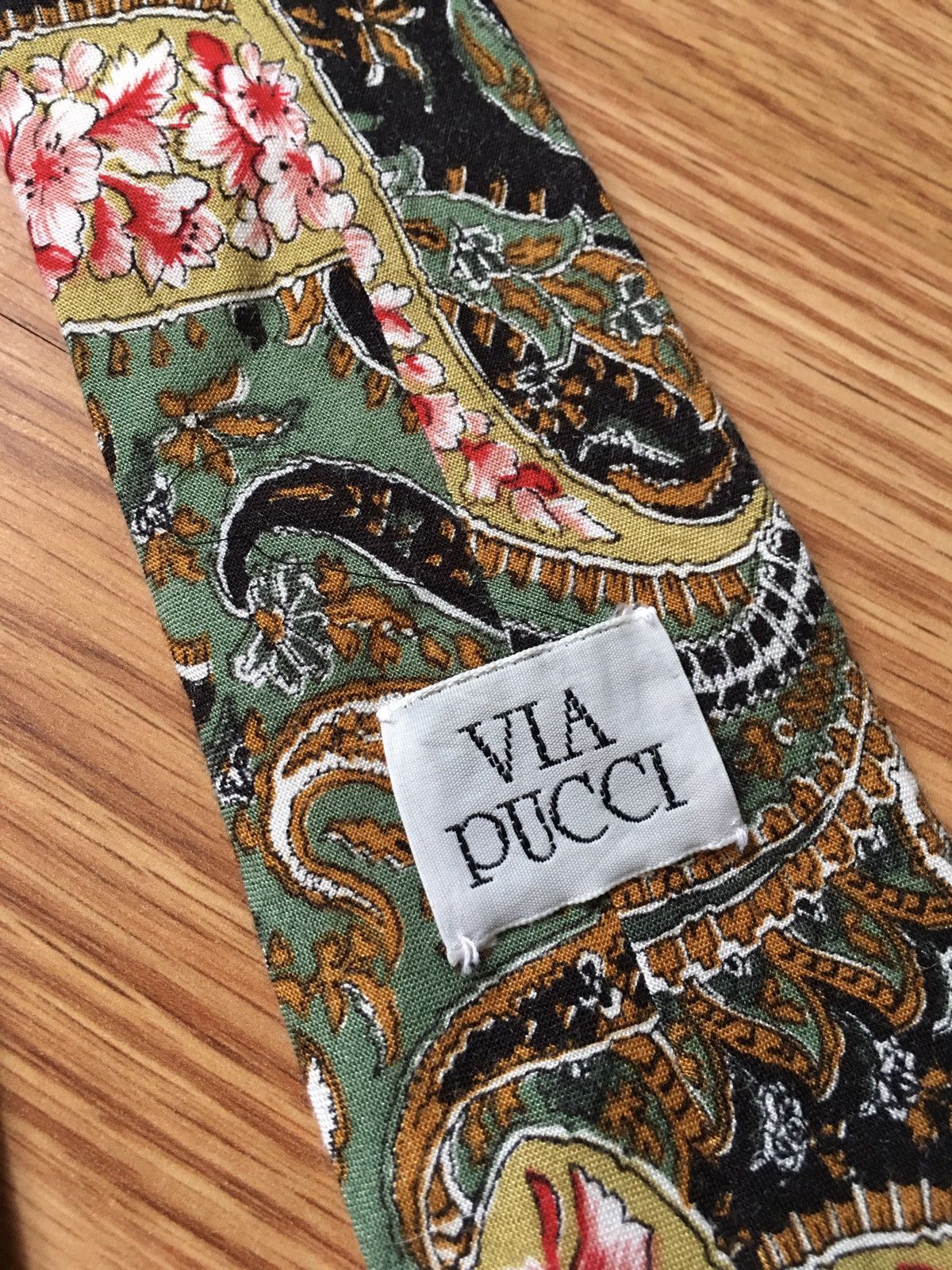 Vintage Via Pucci Vintage Designer Paisley Cotton Mens Tie Size ONE SIZE - 4 Thumbnail