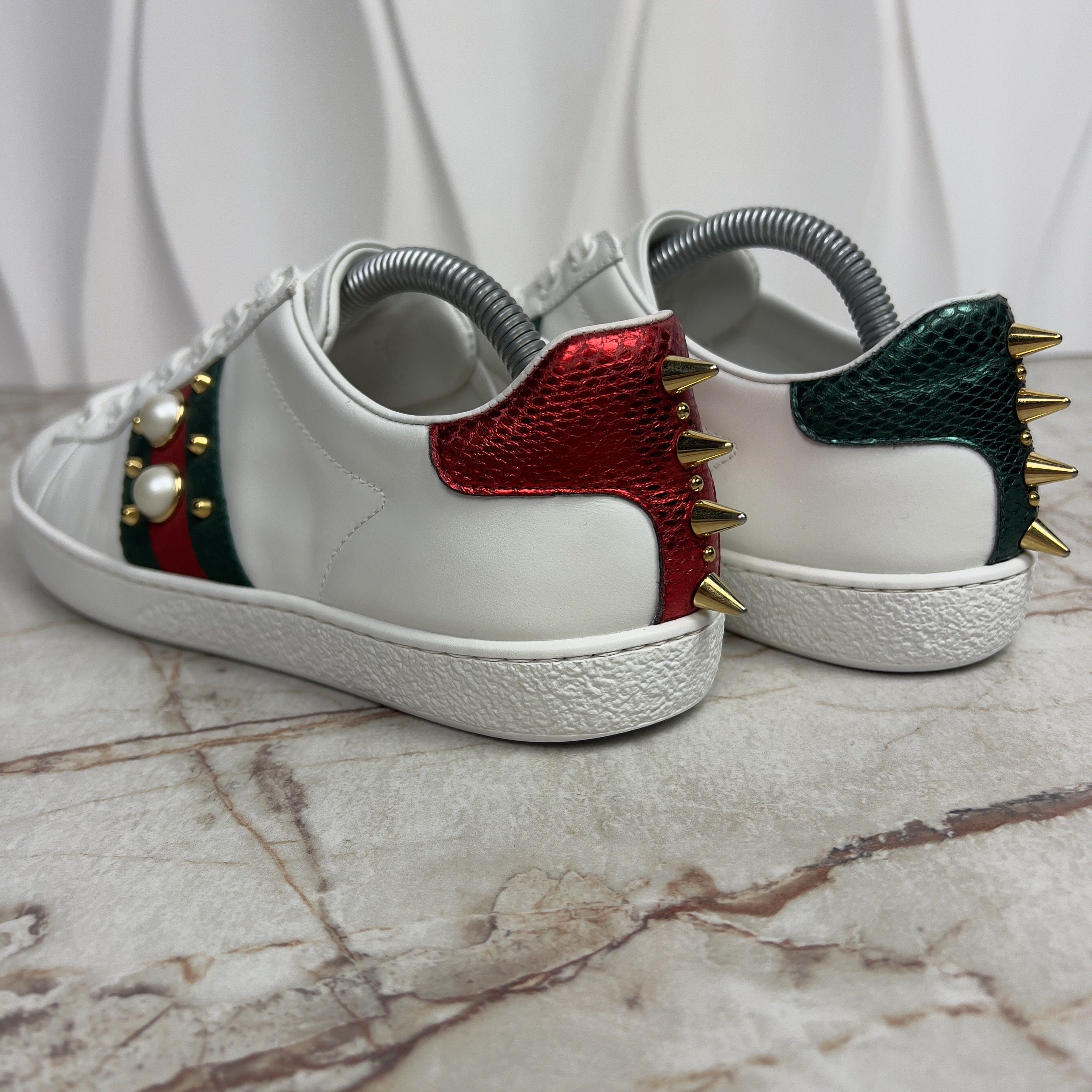 Gucci Ace Stud Sneakers Rockstuds Pearls Leather Size US 5.5 / IT 35.5 - 7 Thumbnail