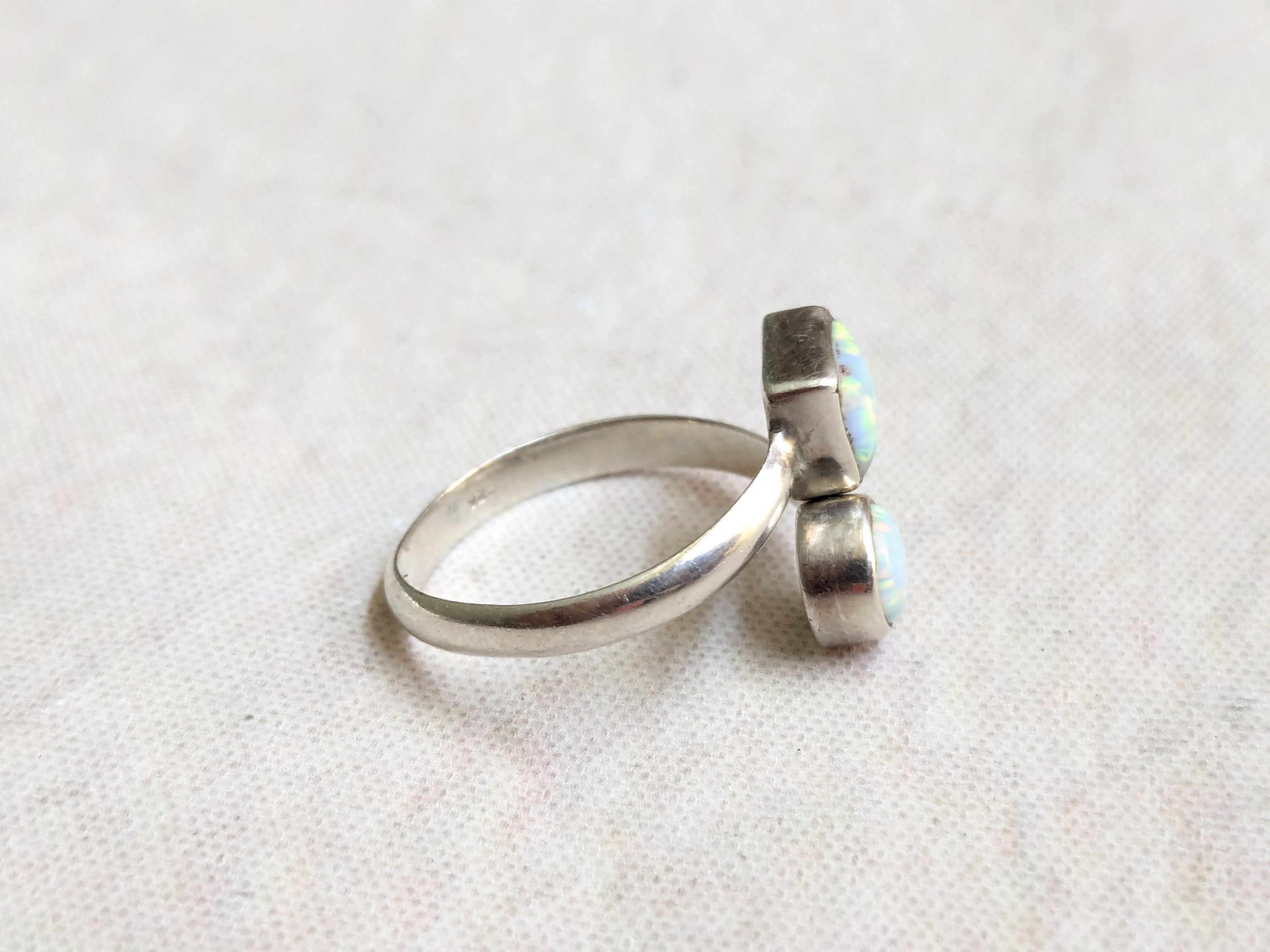 Jewelry × Vintage Sterling Silver Ring Opals Adjustable Round Modern Size ONE SIZE - 3 Thumbnail