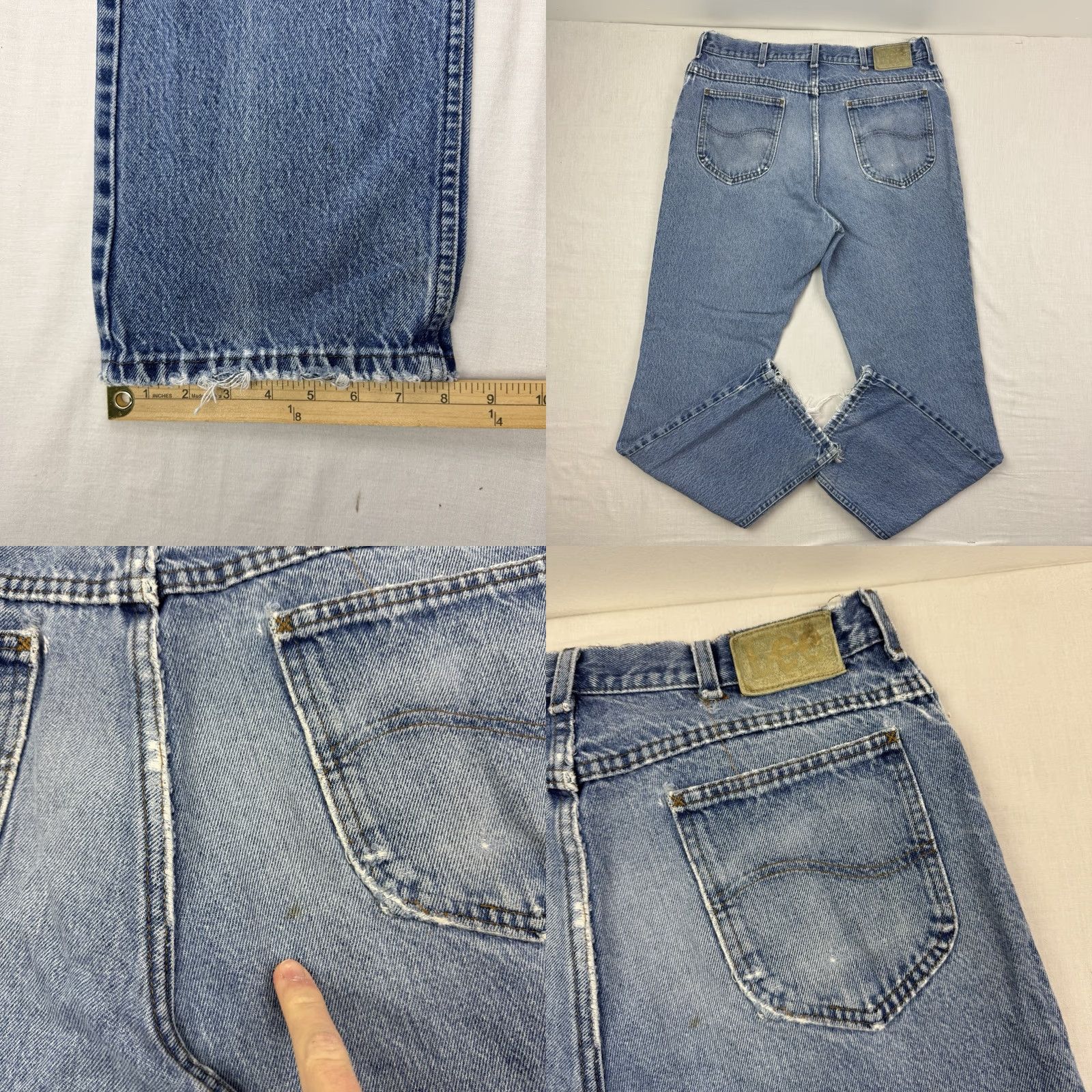 Lee VINTAGE Lee Jeans Men 36x32 Regular Straight USA Blue Cotton 1980s-90s, Worn, Thrashed, Zip, Inseam 32, Made in USA, Leather Patch, Hipster Size US 36 / EU 52 - 10 Thumbnail