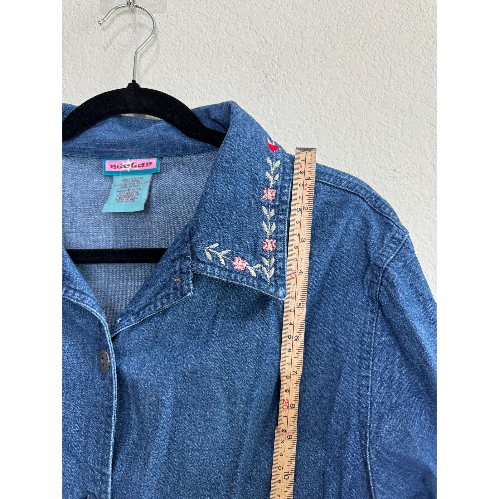Other Women's Blue Denim Button-Up Shirt Jacket Embroidered Large Size L / US 10 / IT 46 - 2 Thumbnail