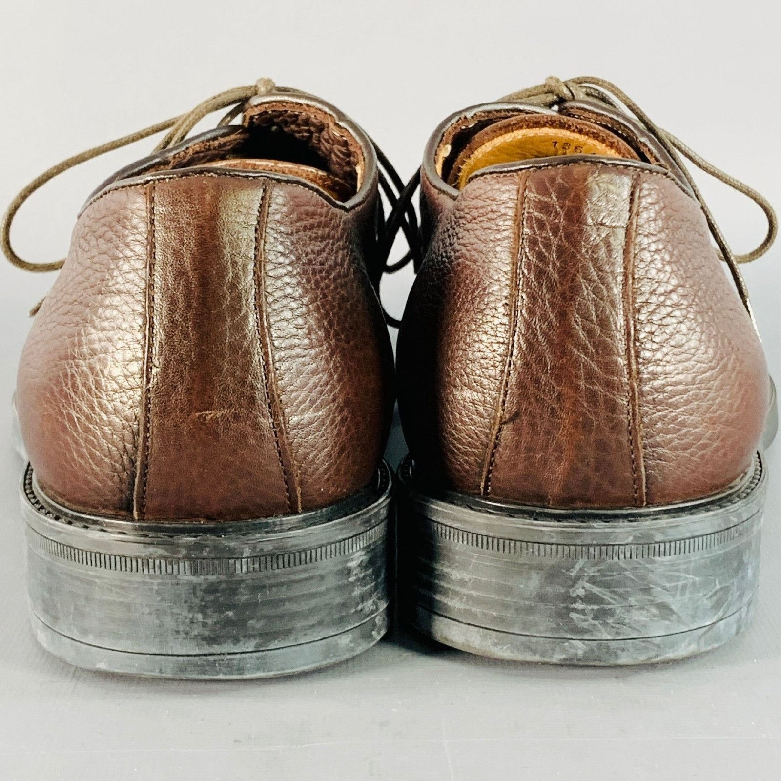 Barneys New York Size 11 Brown Pebble Grain Leather Derby Lace-Up Shoes Size US 11 / EU 44 - 3 Thumbnail