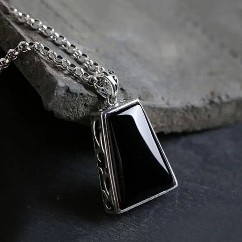 Jewelry Original design geometric black agate pendant necklace Size ONE SIZE - 2 Thumbnail