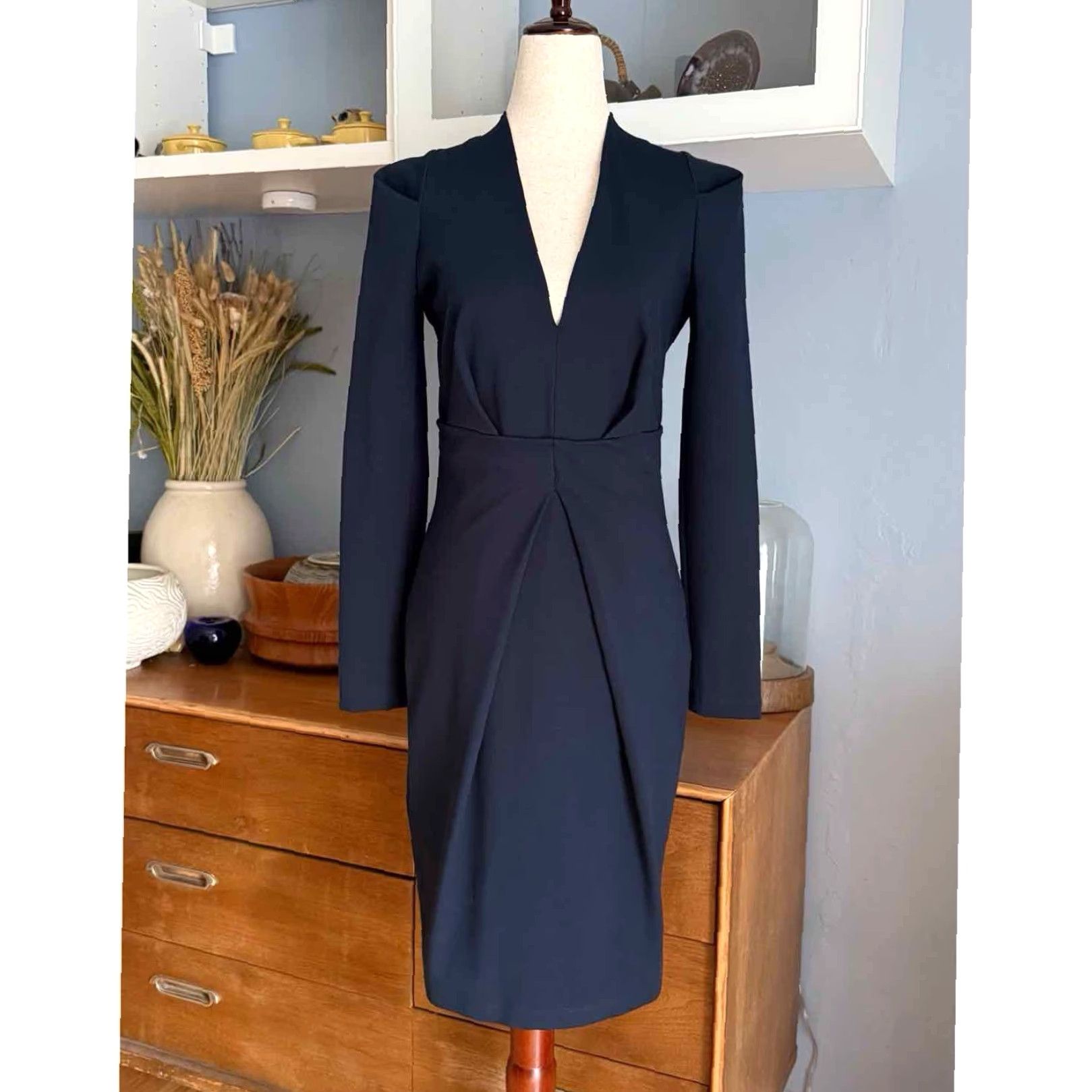 plein sud VINTAGE Plein Sud Jeanius Navy Blue Structured Sheath Dress Sz US 8 Womens Sleeveless V-Neck Knee Length Back Zip Size 30" / US 8 / IT 44 - 2 Thumbnail