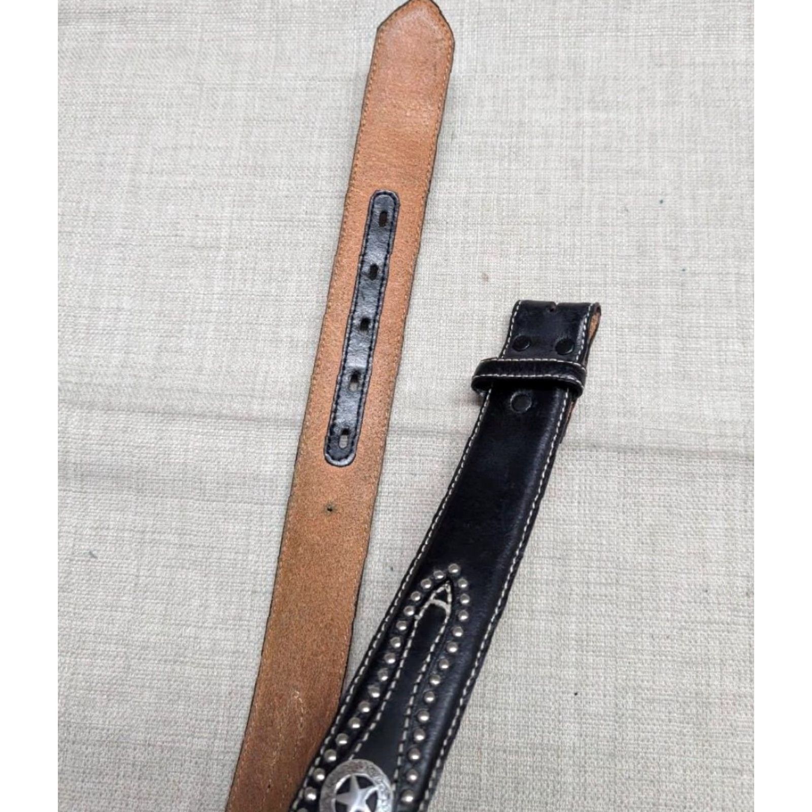 Vintage VINTAGE Nocona belt western Studded leather belt 38 Texas Lonestar Concho Buckle Matted Black Mens Belt Size 38 - 6 Thumbnail