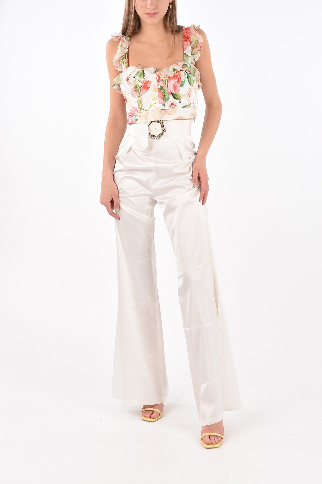 Philipp Plein og1mm0824 Silk Jewel Palazzo Pants in White Size 30" / US 8 / IT 44 - 4 Thumbnail